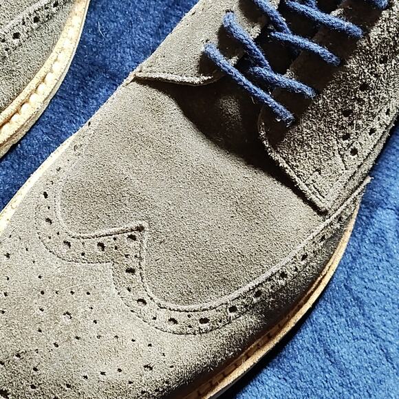 JOHNSTON MURPHY PEARCE SUEDE WINGTIP GREEN GRAY DERBY OXFORDS MENS 9.5 GUC - Picture 7 of 16